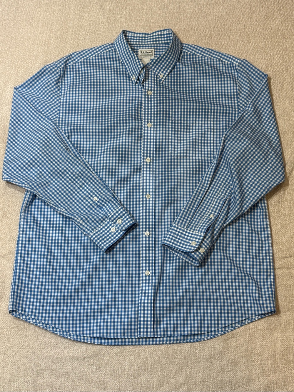 L.L.Bean Mens L Blue Gingham Shirt Traditional Fit Preppy Old Money Cotton